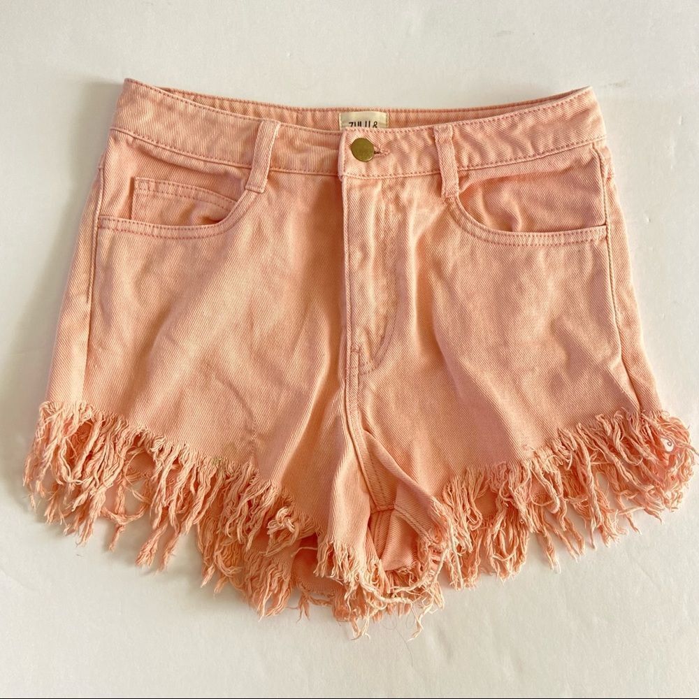Zulu and Zephyr Cutoff High-Waisted Shorts XS Coral - Picture 1 of 8